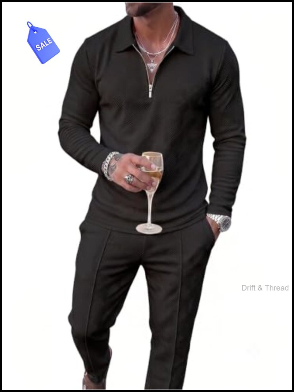 Men's 2 Piece Tracksuit Set Long Sleeve Polo Sweatsuit Jogger Set